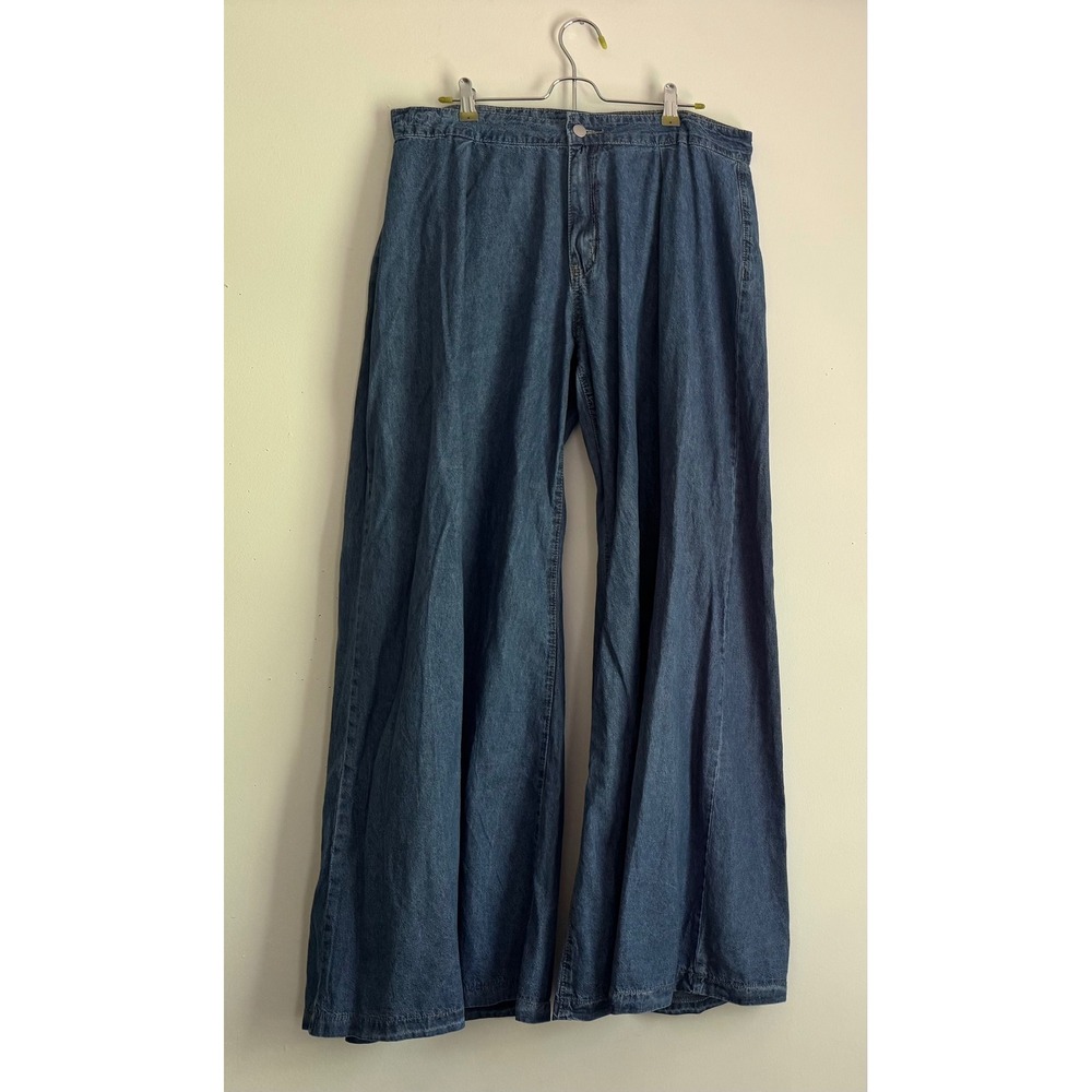 Blue Denim Super Wide Leg Jeans High Waisted Pleated Balloon Pants, Size 14 XXL
